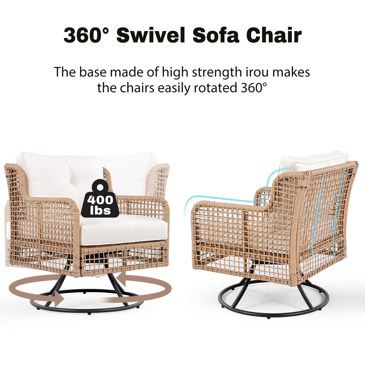 4 Pieces Patio Furniture Set with Swivel Chairs