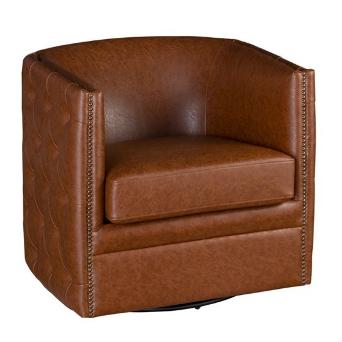 Swivel Chair With Tufted Barrel Design And Nailhead Accents
