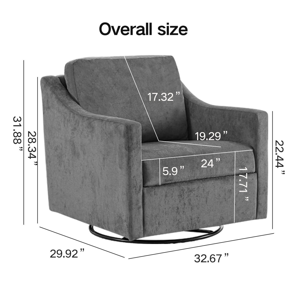 Large swivel chair, soft cushion armchair, modern chair, skin friendly gradient linen fabric, comfortable sitting gray