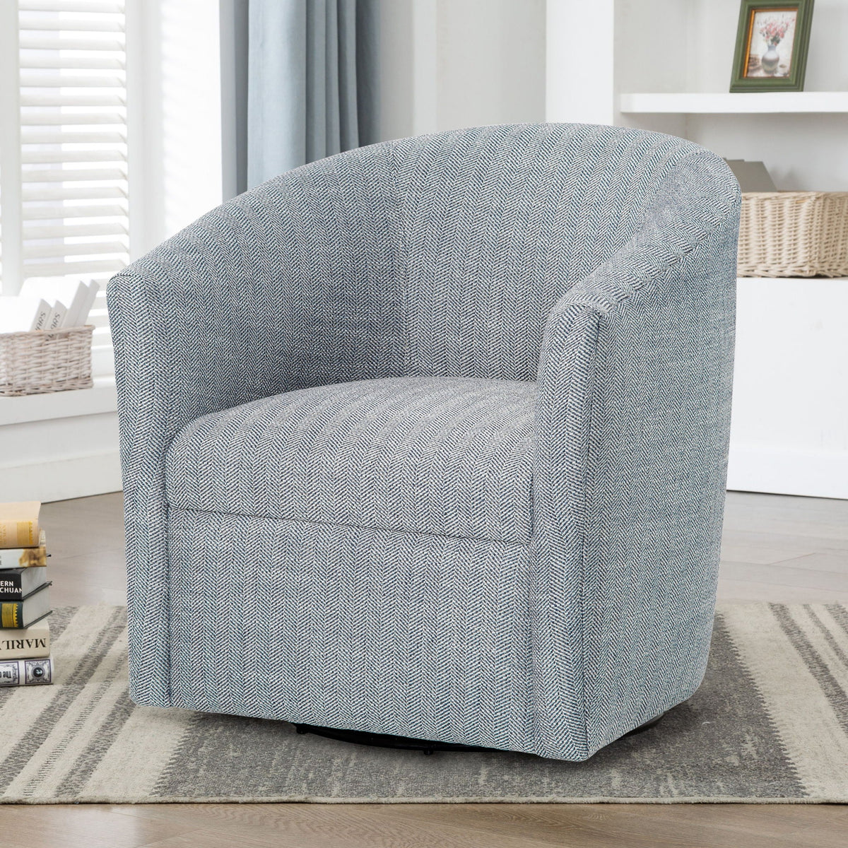 The SPRINT-R8 Lainey Herringbone Barrel Studio Swivel Chair