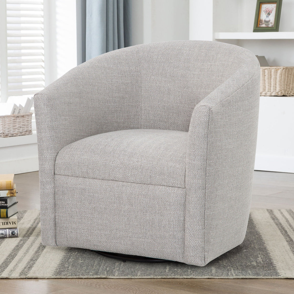 The SPRINT-R8 Lainey Herringbone Barrel Studio Swivel Chair