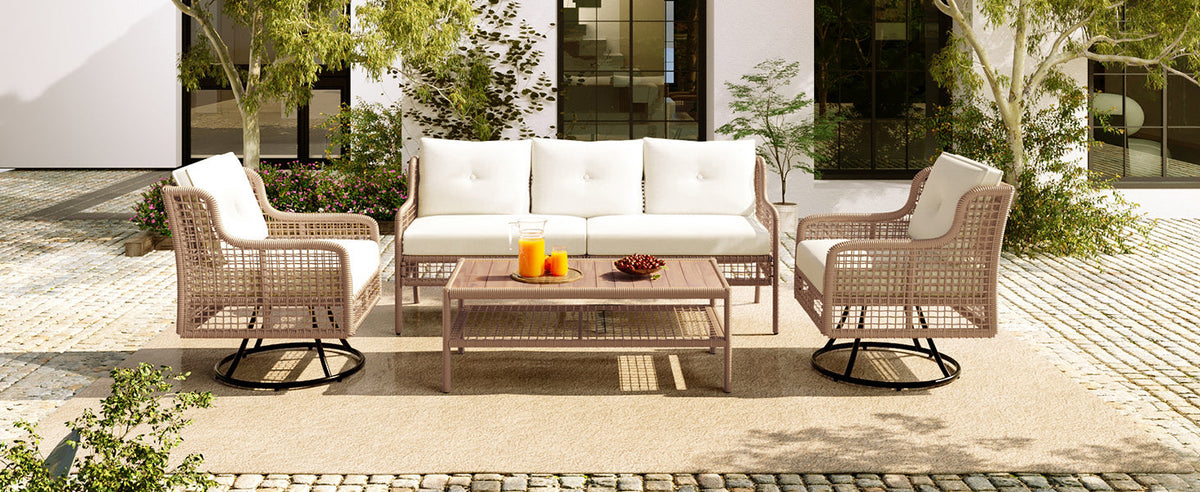 4 Pieces Patio Furniture Set with Swivel Chairs