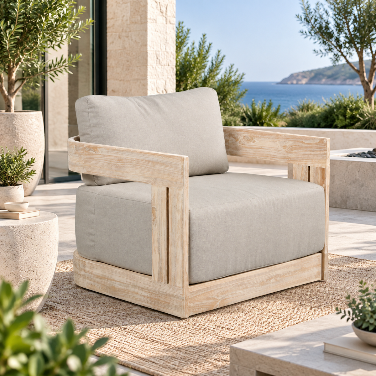 Paradiso Outdoor Teak Natural Look Swivel Chair - Gray Fabric