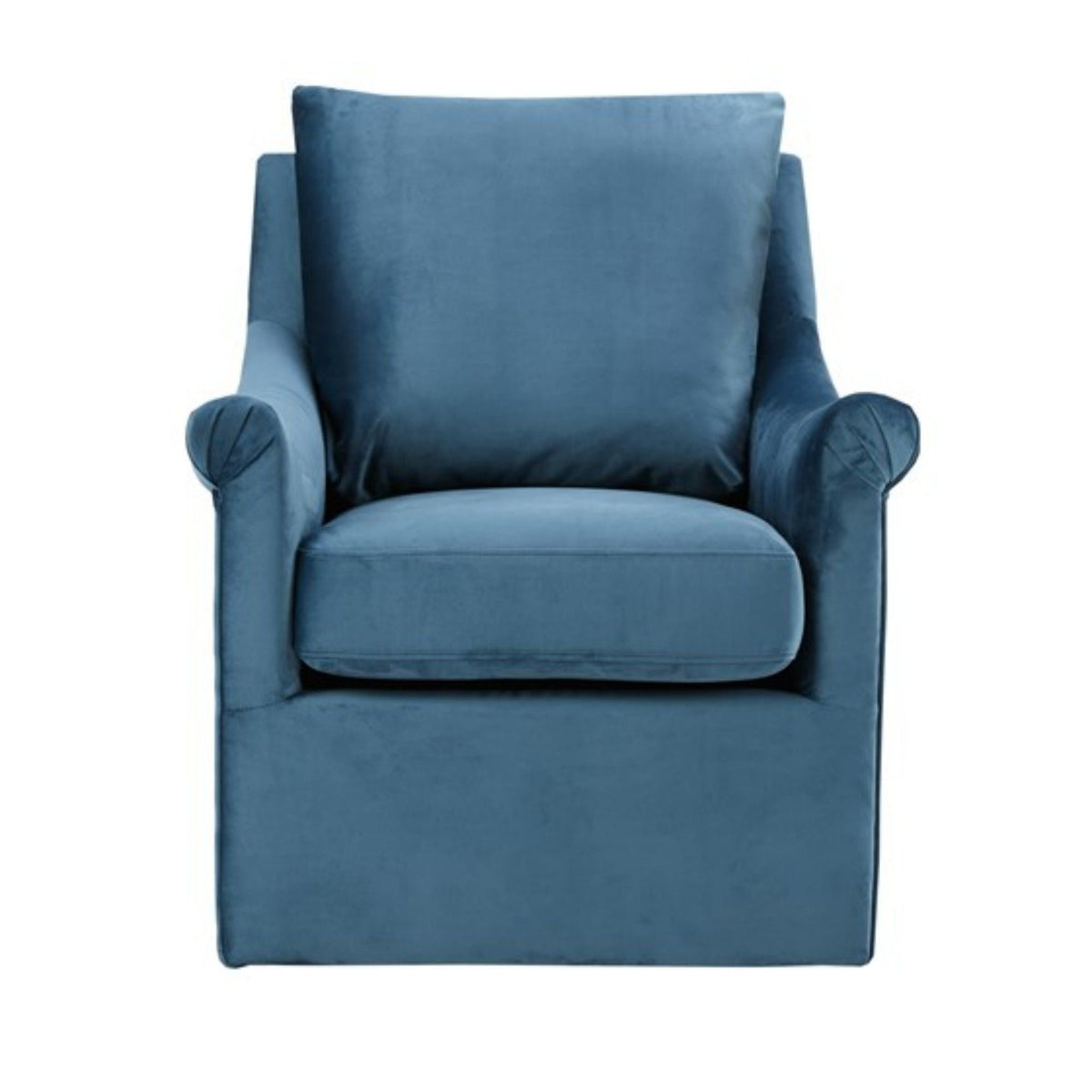 The SPRINT-R18 Curved-Arm Blue Velvet Studio Swivel Chair