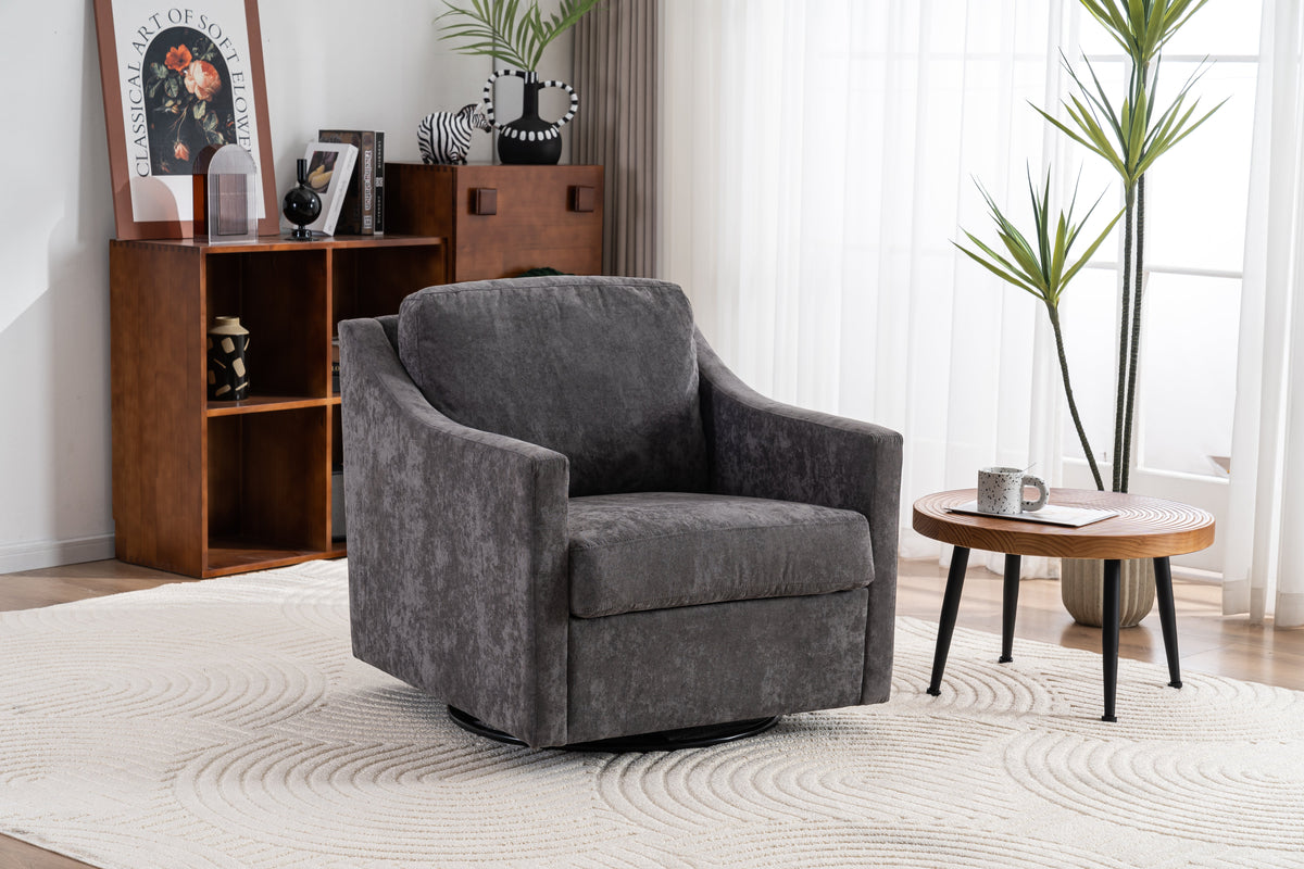 Large swivel chair, soft cushion armchair, modern chair, skin friendly gradient linen fabric, comfortable sitting gray
