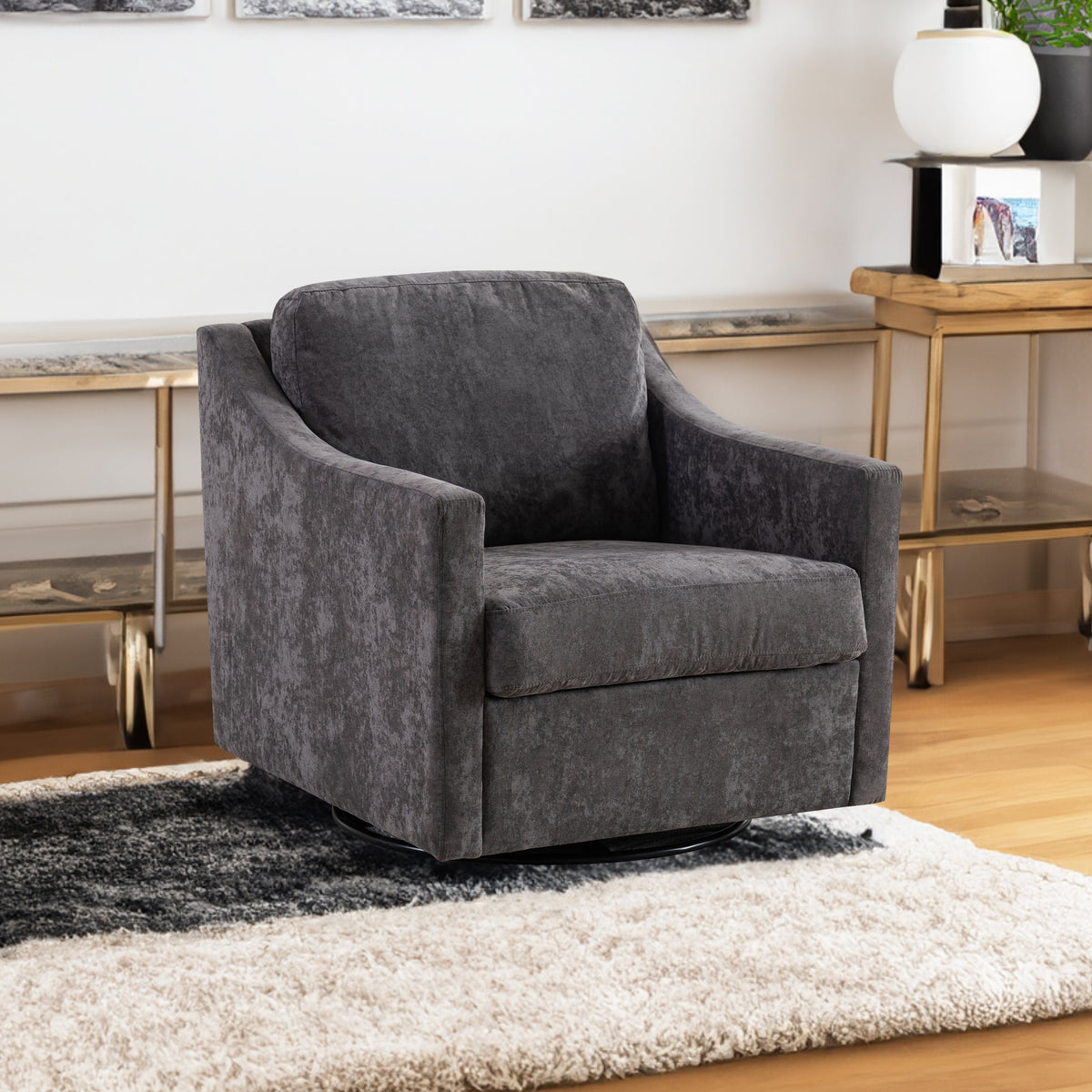 Large swivel chair, soft cushion armchair, modern chair, skin friendly gradient linen fabric, comfortable sitting gray