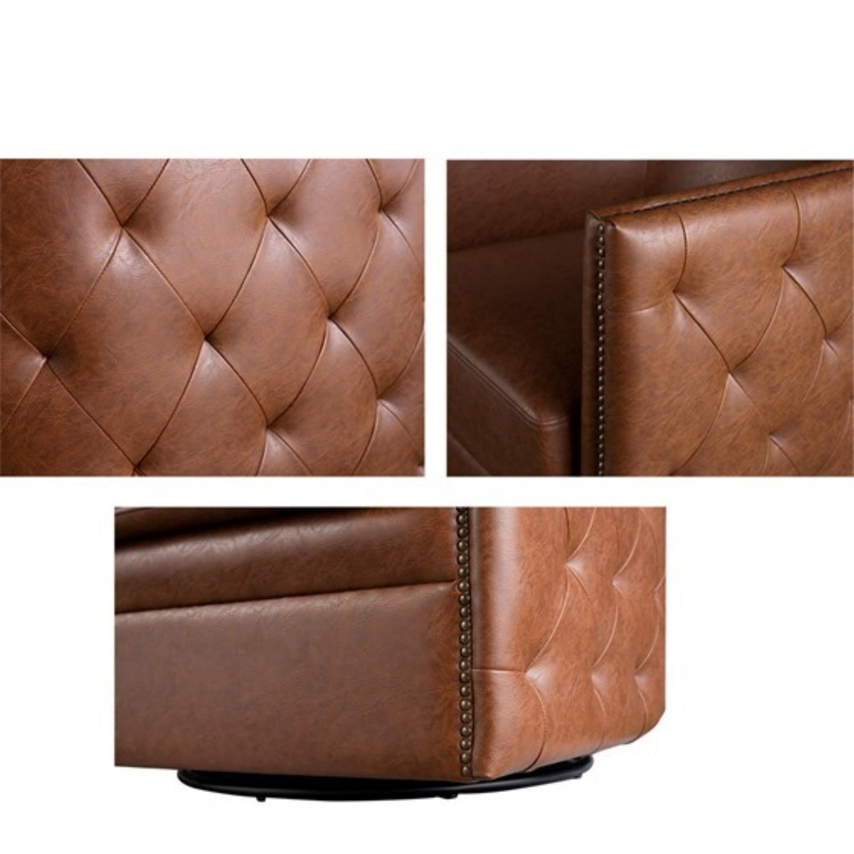 Swivel Chair With Tufted Barrel Design And Nailhead Accents