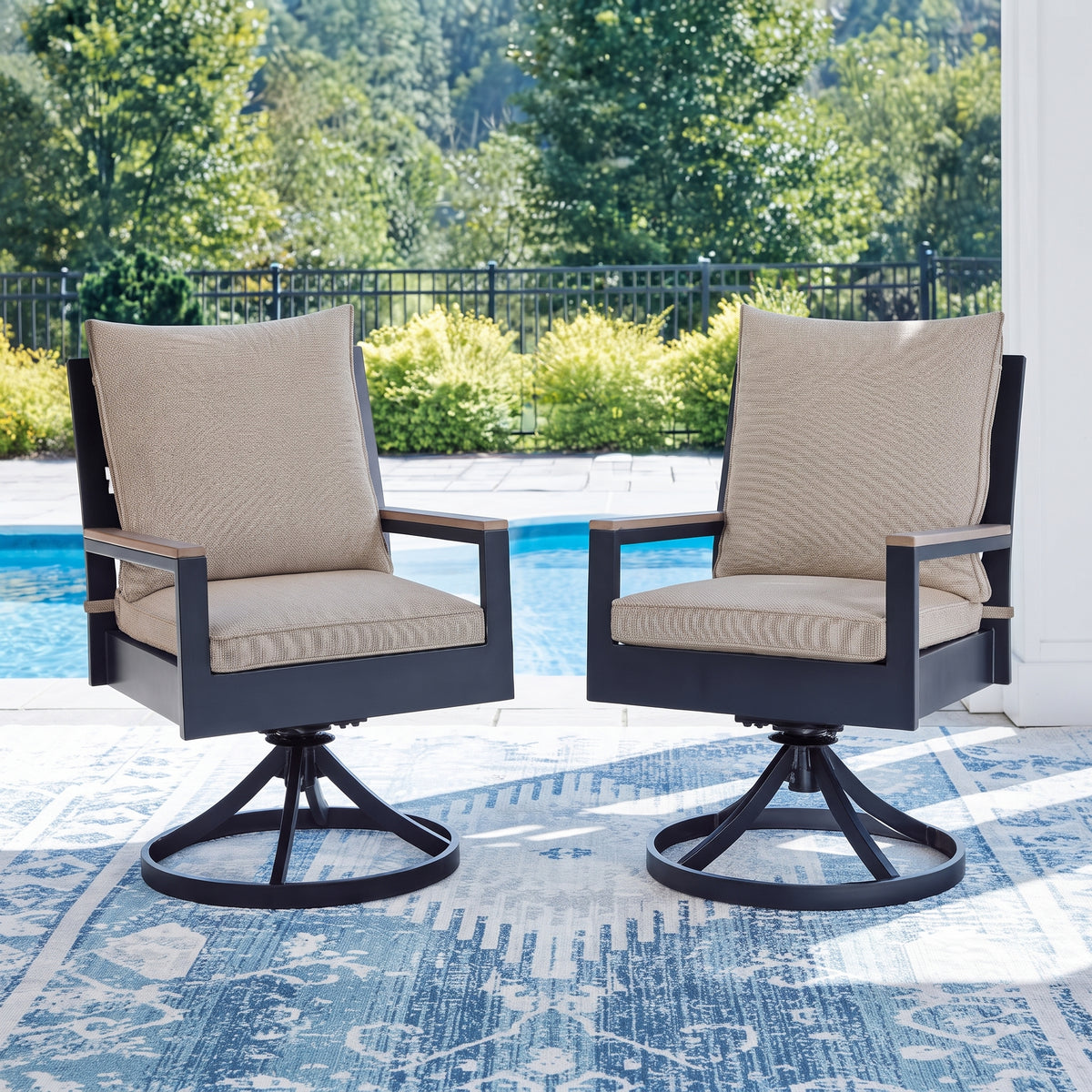 East Beach - Swivel Chair With Cushion (Set of 2) - Blue
