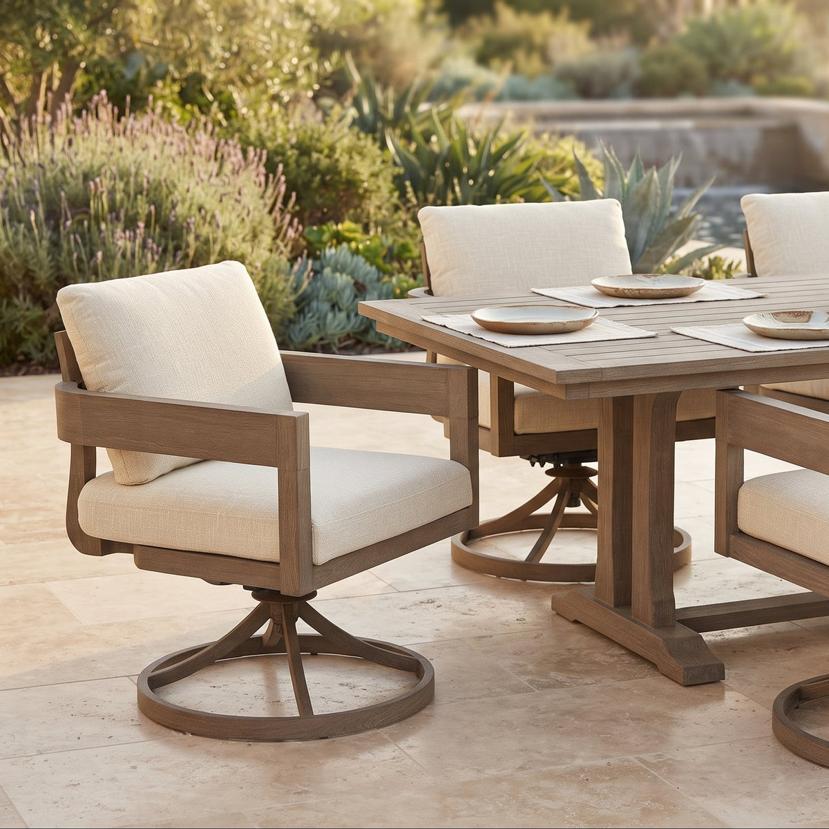 Serene Bay - Swivel Chair With Cushion (Set of 2) - Dark Brown / White