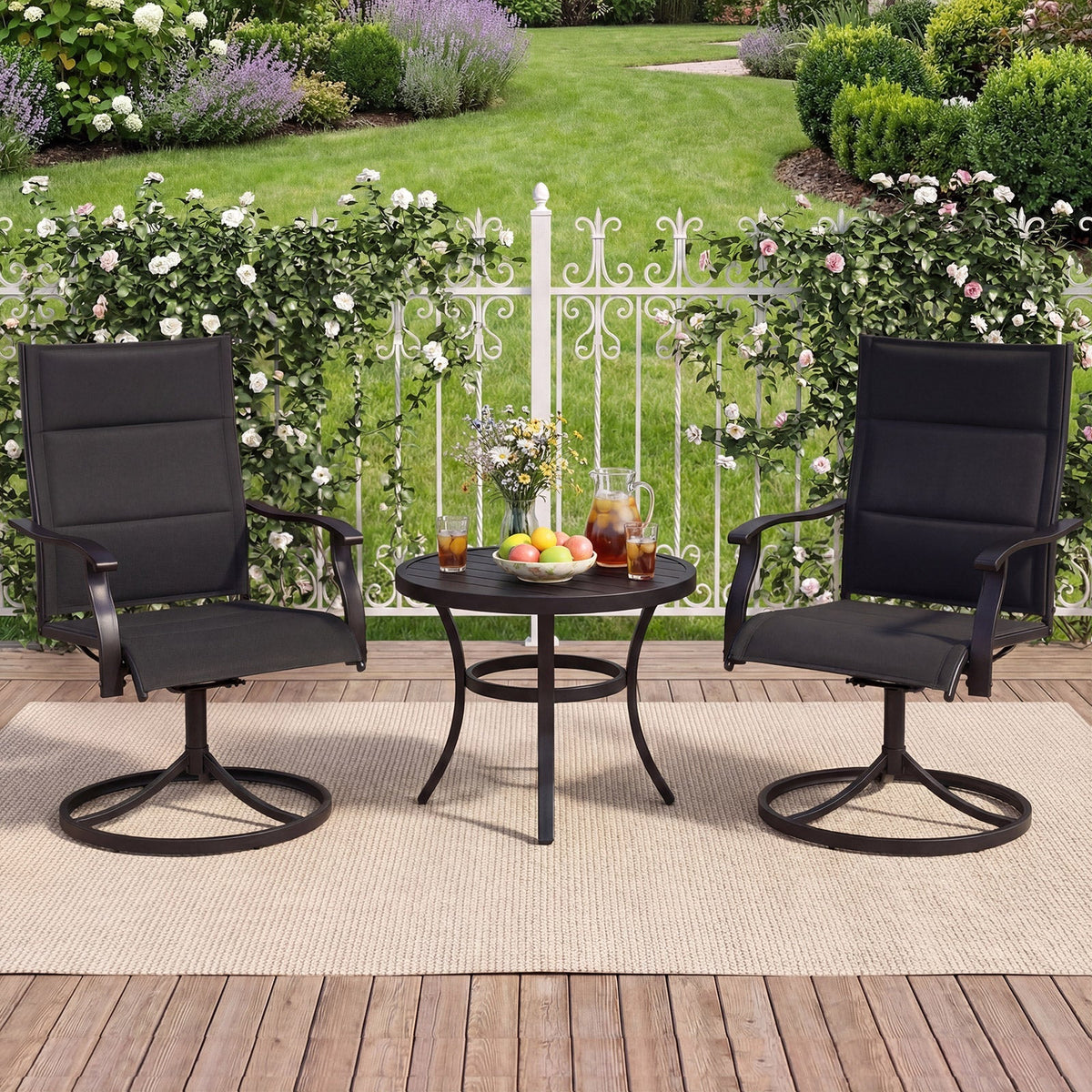 Padded Patio Swivel Chairs Set of 2 Ergonomic Outdoor Dining Chairs with Breathable Fabric