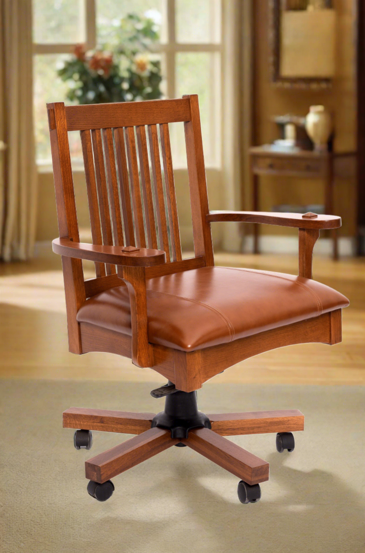 The SPRINT-E13 Arts & Crafts Mission Solid Oak Swivel Chair