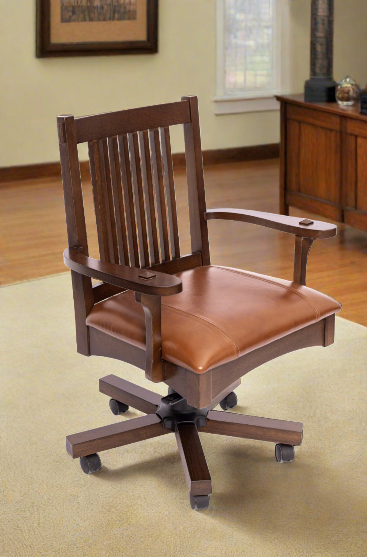 The SPRINT-E13 Arts & Crafts Mission Solid Oak Swivel Chair
