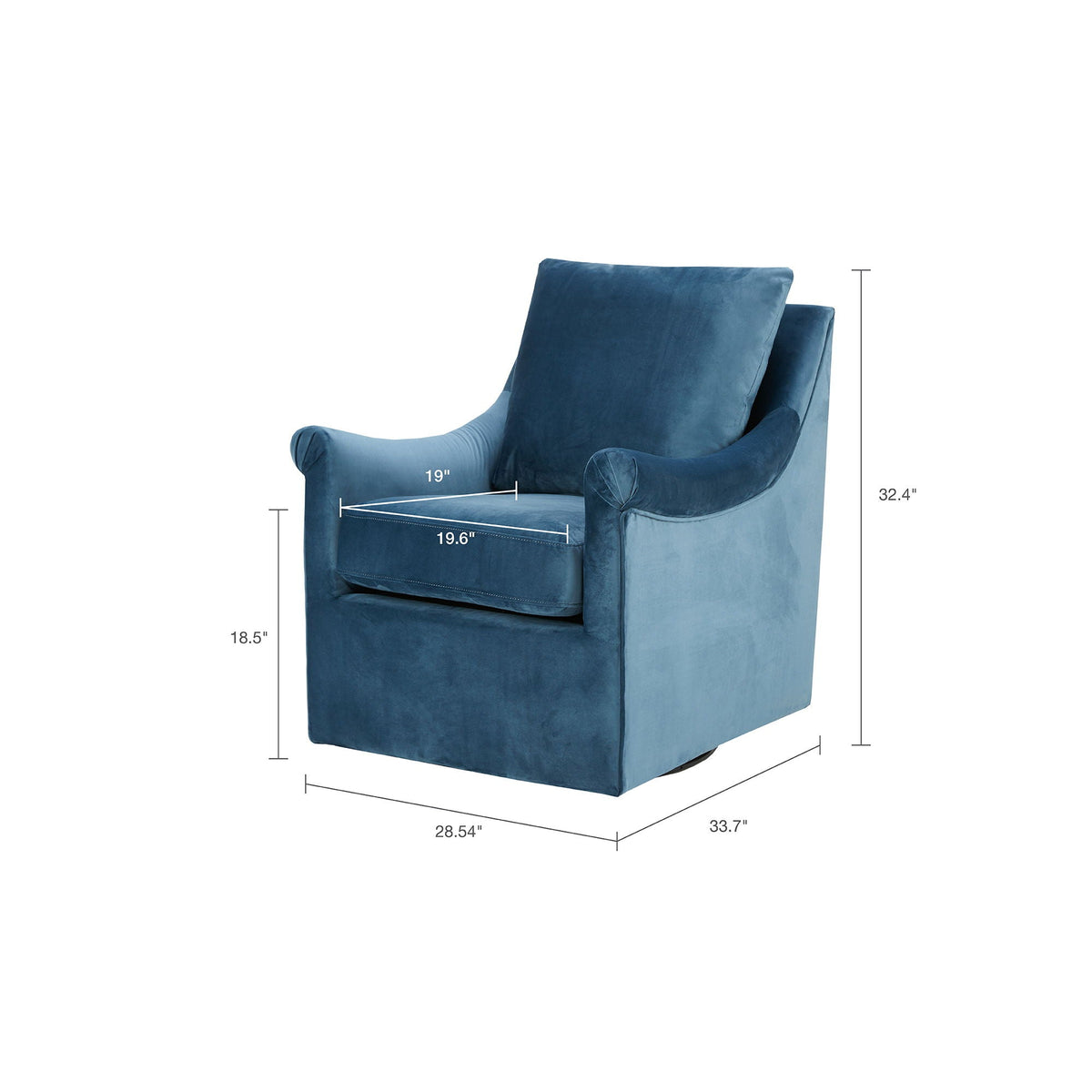 The SPRINT-R18 Curved-Arm Blue Velvet Studio Swivel Chair