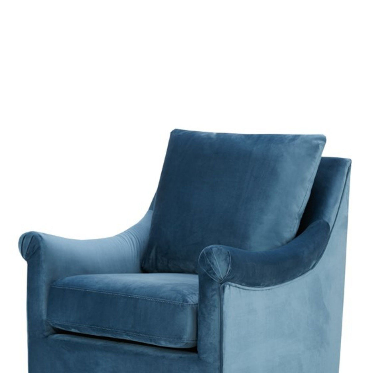 The SPRINT-R18 Curved-Arm Blue Velvet Studio Swivel Chair