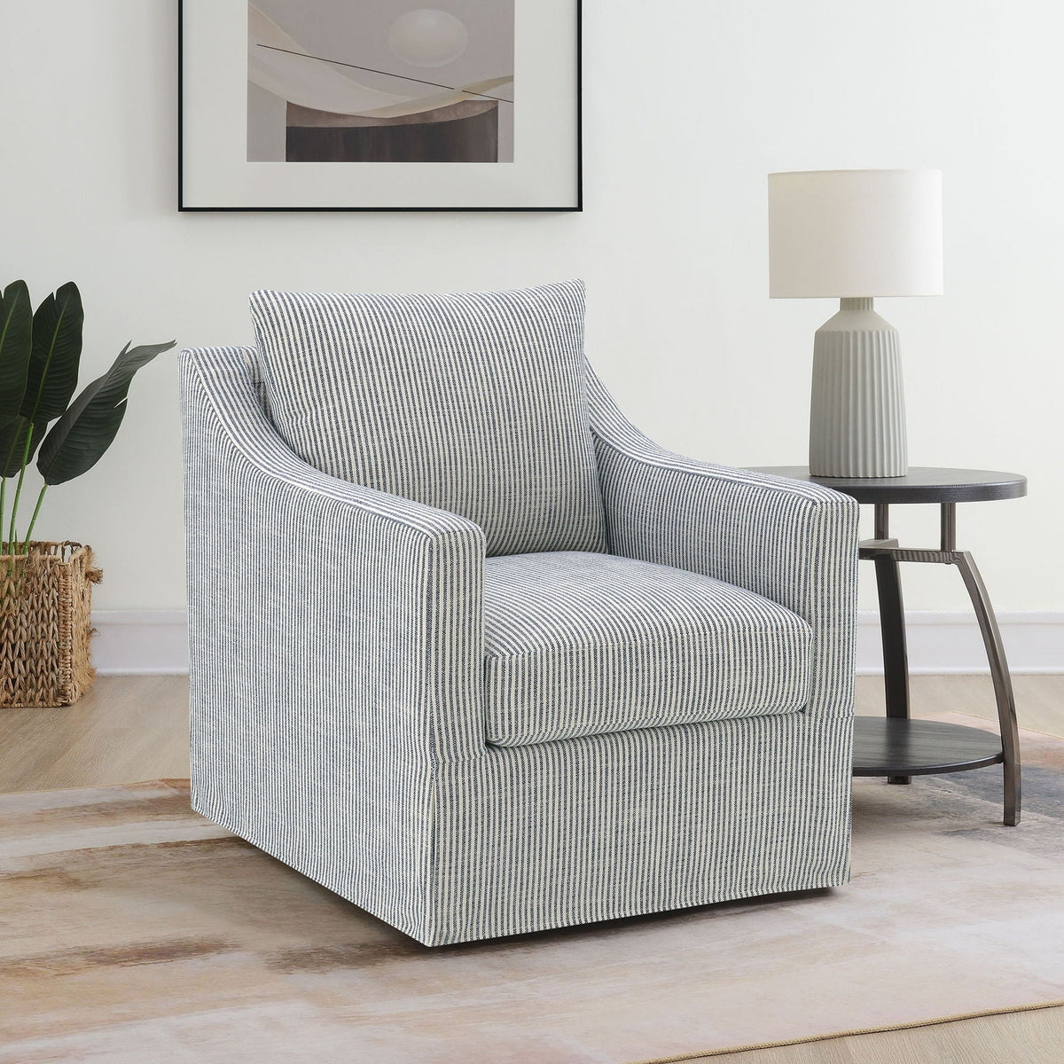 Winter Upholstered Sloped Arm Accent Swivel Chair Grey