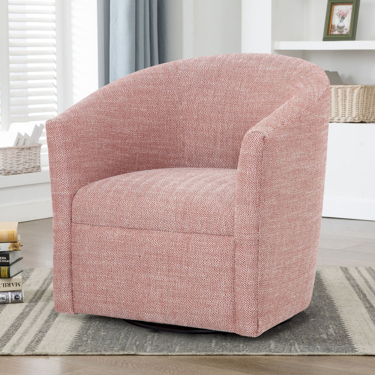 The SPRINT-R8 Lainey Herringbone Barrel Studio Swivel Chair